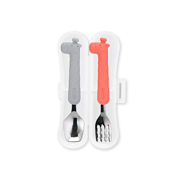 Edison Silicone Spoon & Fork Case Set - Giraffe(Pink/Grey)