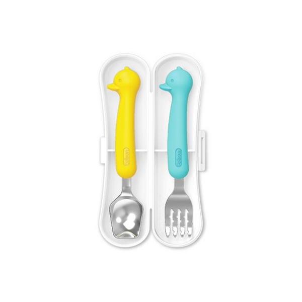 Edison Silicone Spoon & Fork Case Set - Duck(Blue/Yellow)