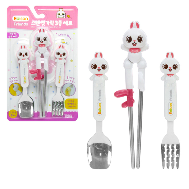 Edison Friends Stainless Chopsticks,Spoon and Fork Set - Rabbit