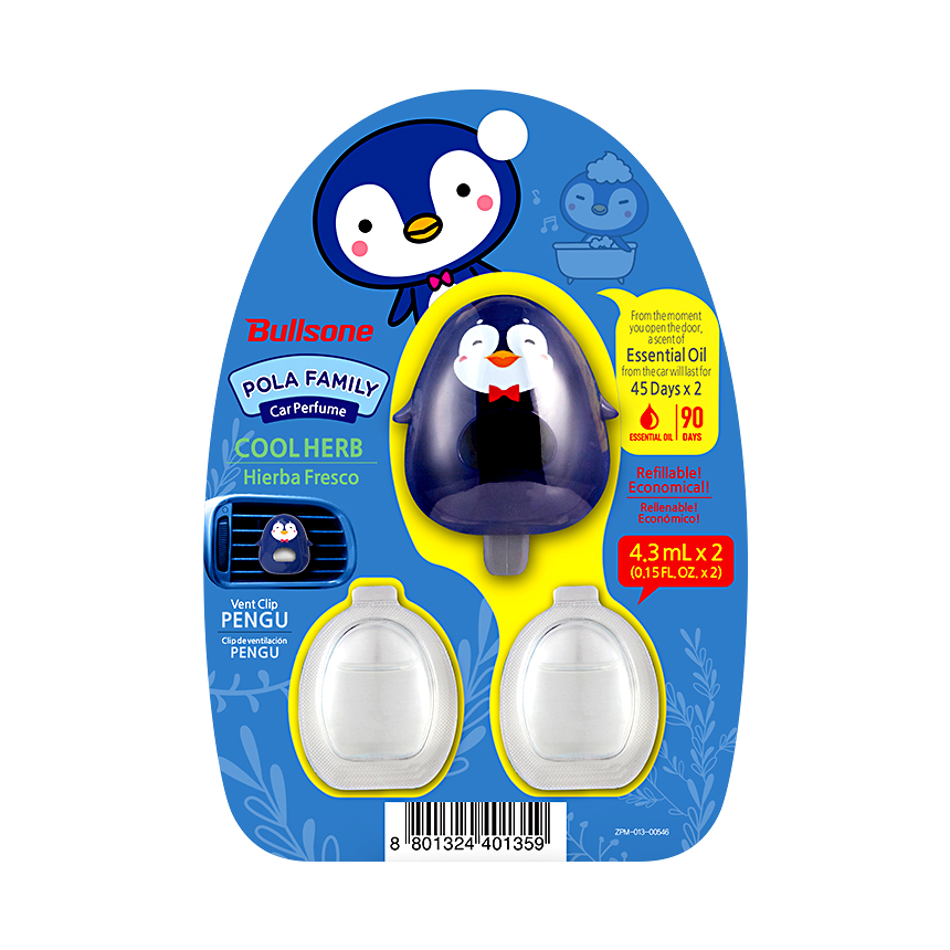 Bullsone Pola Family Vent Clip Pengu Herb Scent 4.3 ㎖(0.15oz) +1 Extra